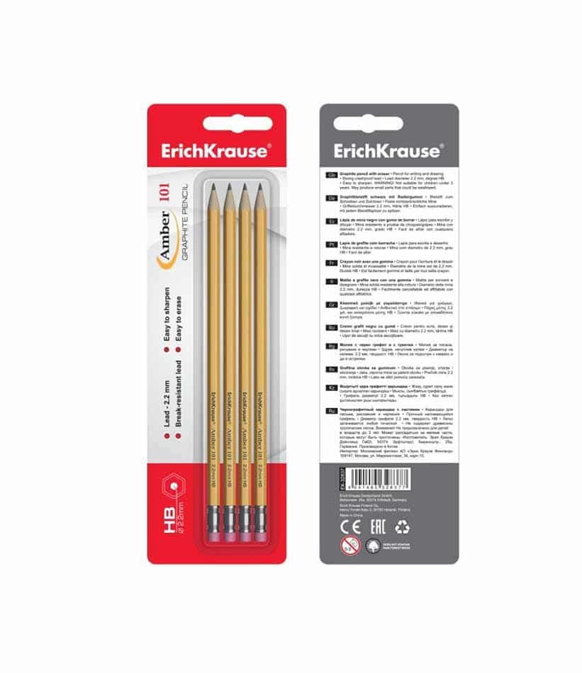 Erichkrause, Graphite hexagonal pencil with eraser, Amber 101 HB (in ...