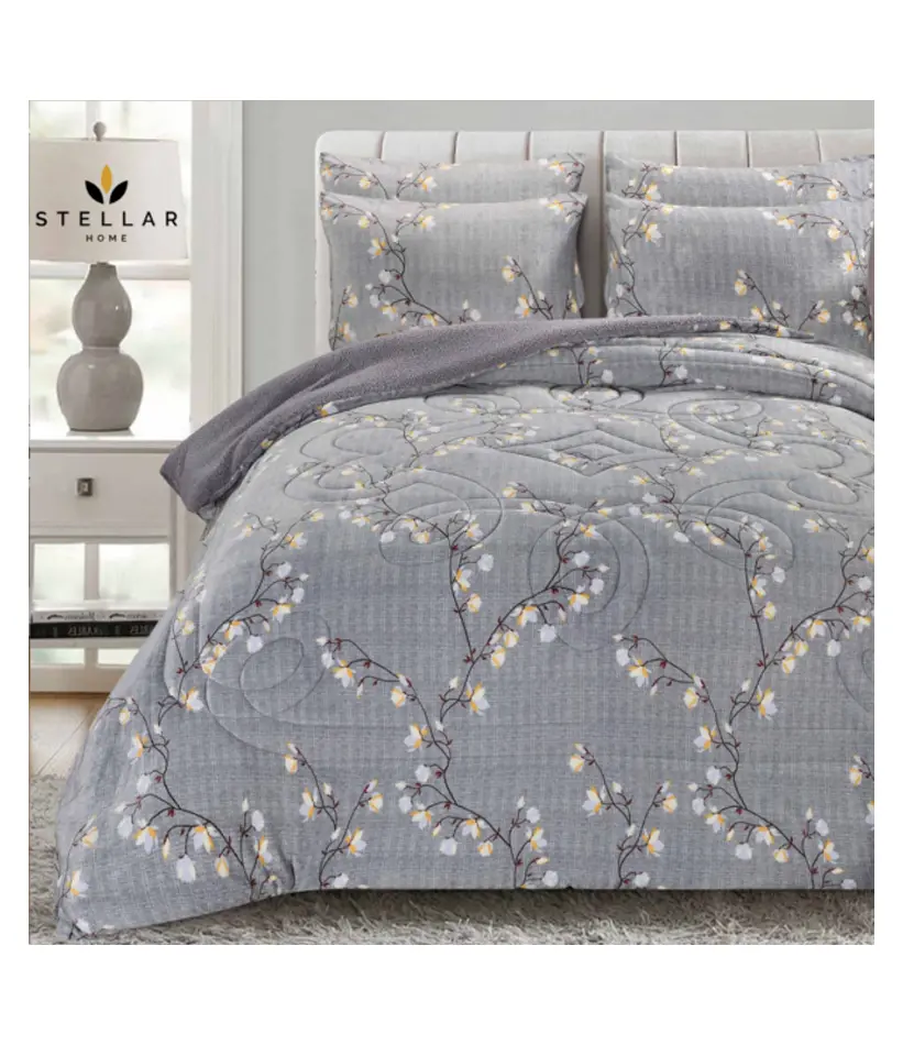 1 PREMIUM WINTER COMFORTER SET - FLORAL GRAY DOUBLE - Image 1