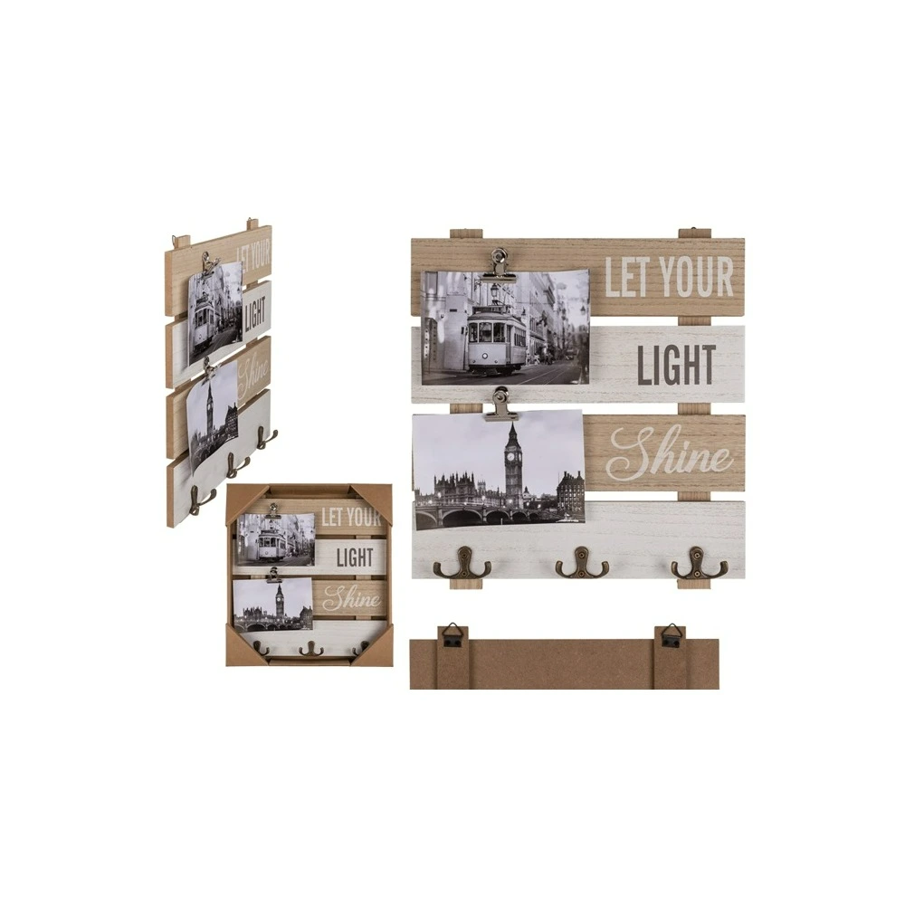 4029811469352 Out Of The Blue Wooden Photo Frame 30 x 33 cm, "Let Your Light Shine" W/2 Magnet Clips (10x15cm photo) & 3 Hooks #94/2692. - Image 1