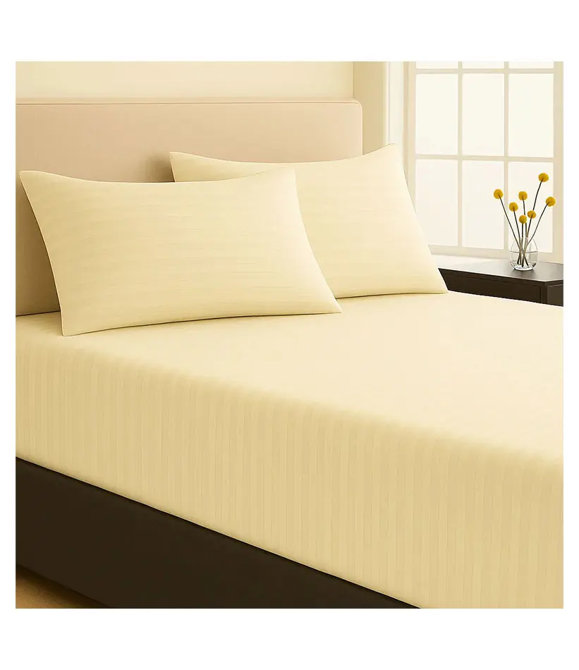 114157-04 Premium King Size Fitted Sheet Set – Striped Off-White - Image 1