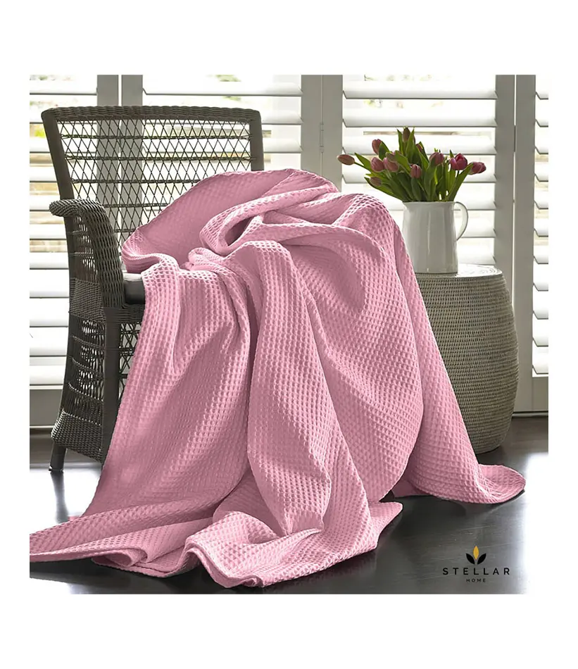 121063-04 Premium 100% Cotton Single Size Summer Blanket/Pique – Bois Des Rose Classic Waffle (2 pcs) - Image 1