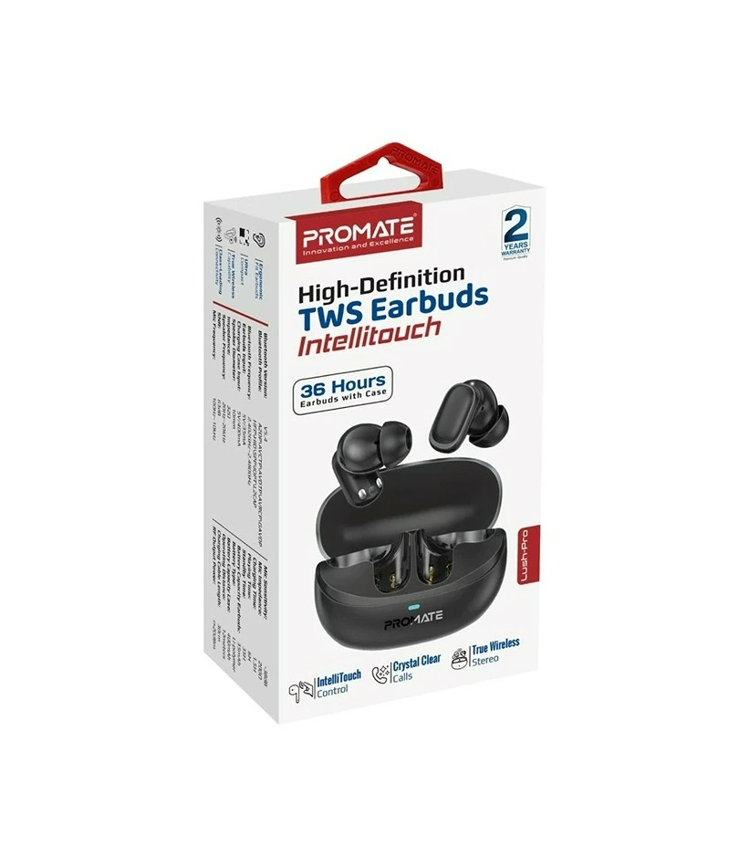 6959144067681 Promate Wireless Earbuds Bt With Charging Case High Definition #Lush-Pro Black - Image 1