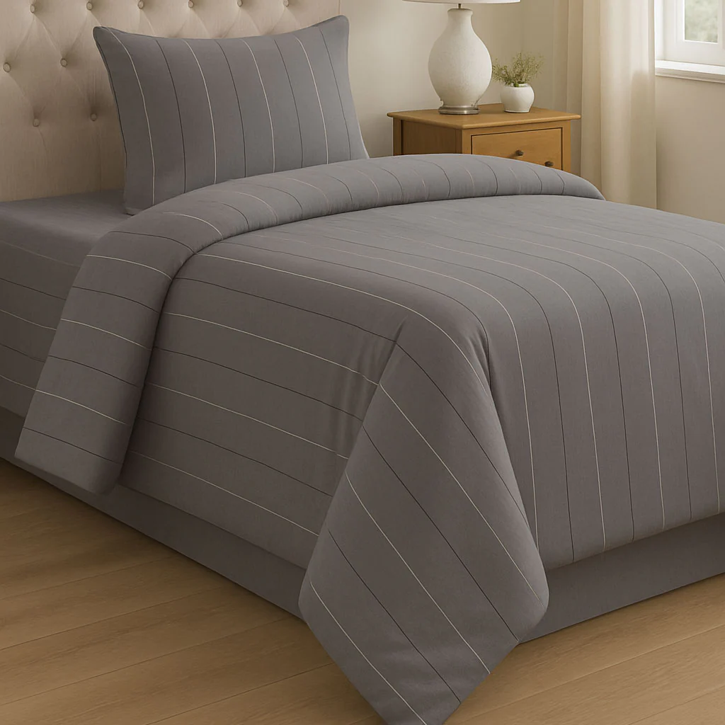 spring-summer-cotton-duvet-cover-set-slatefield Premium 100% Cotton Single Size Duvet Cover Set - Castor - Image 1